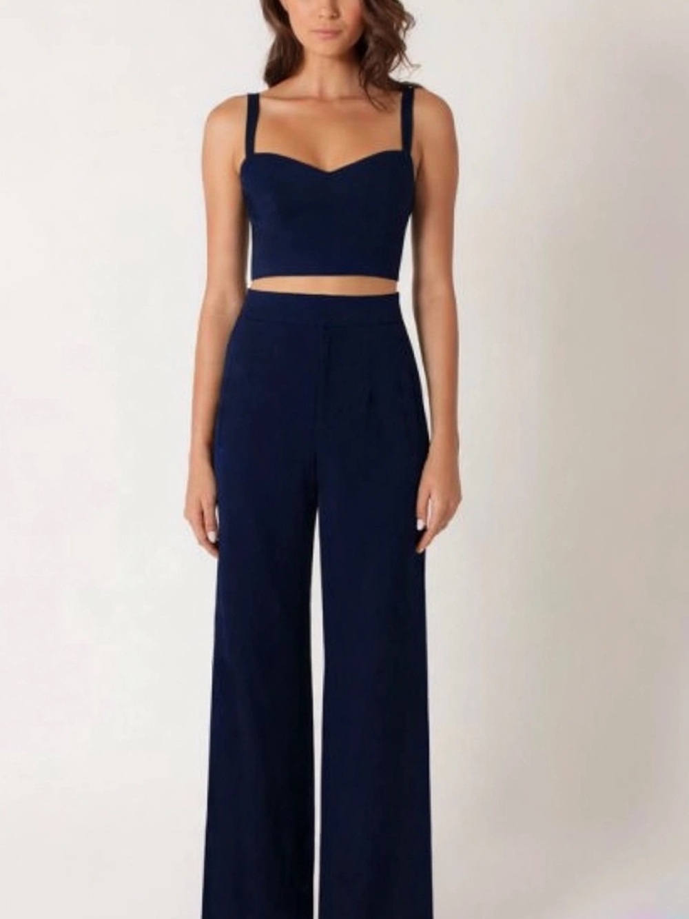 Black Halo Navy Two-Piece Wide-Leg Jumpsuit with Crop Top